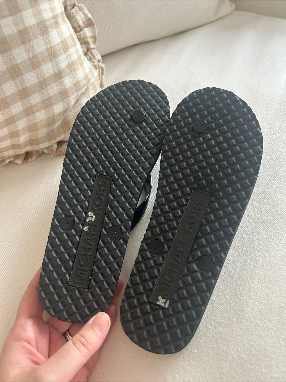Michael Kors Black Logo MK Medallion Flip Flops